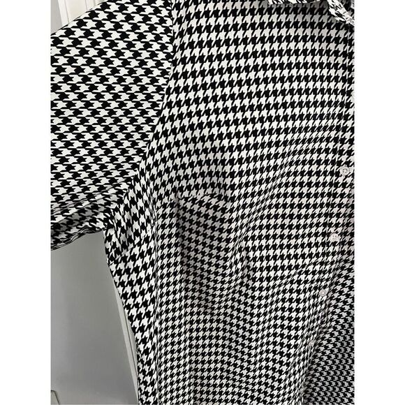 Kim Rogers Black & White Roll Tab Houndstooth Button Down Shirt sz 3X EUC - Picture 5 of 7